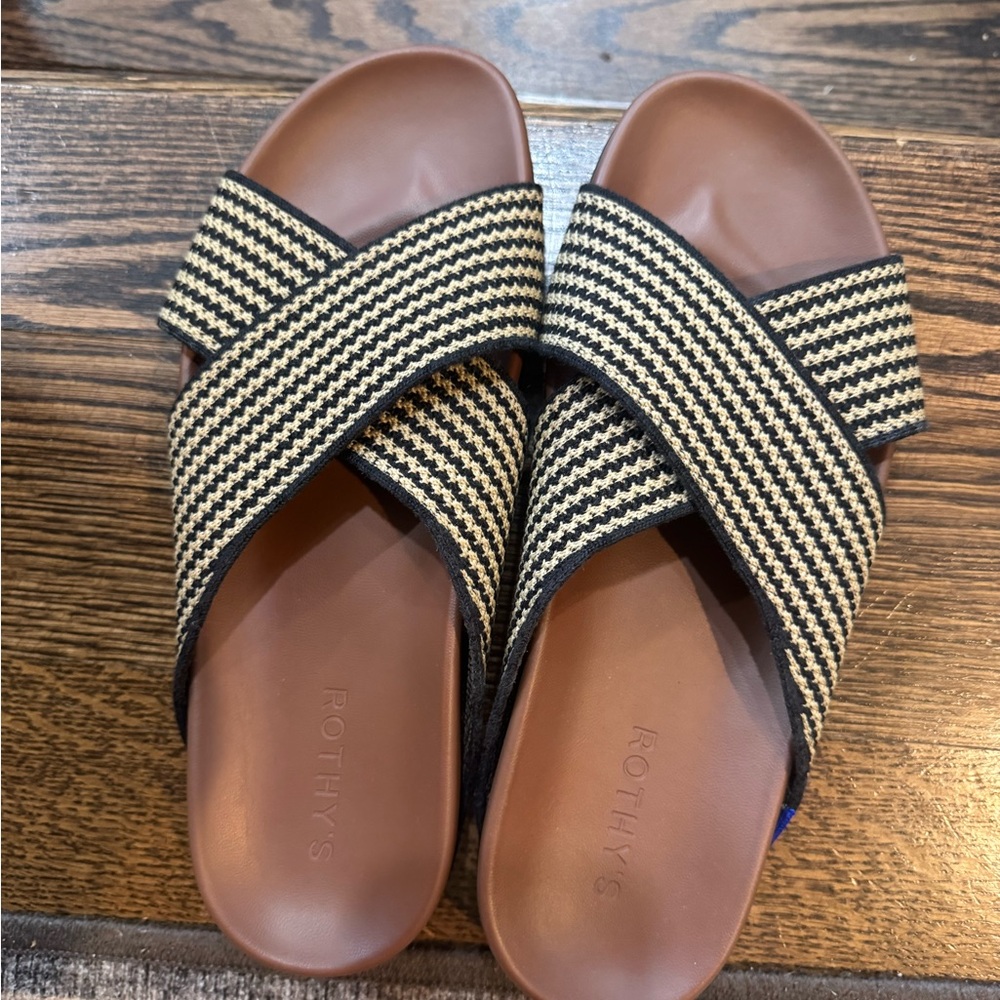 Rothy's Black and Tan Striped Women's Sandals